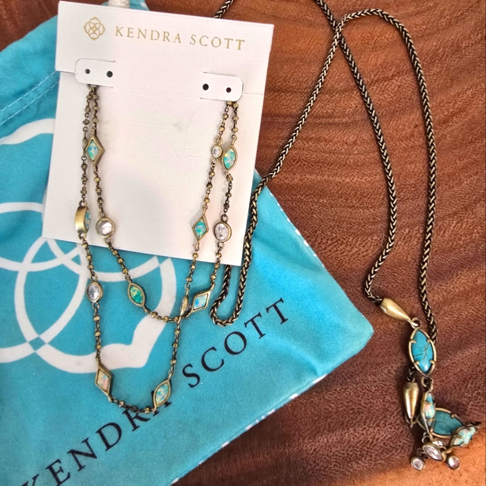 *Vintage Rare* Kendra Scott Emelina Lariat Necklace Opal Turquoise Vintage Gold